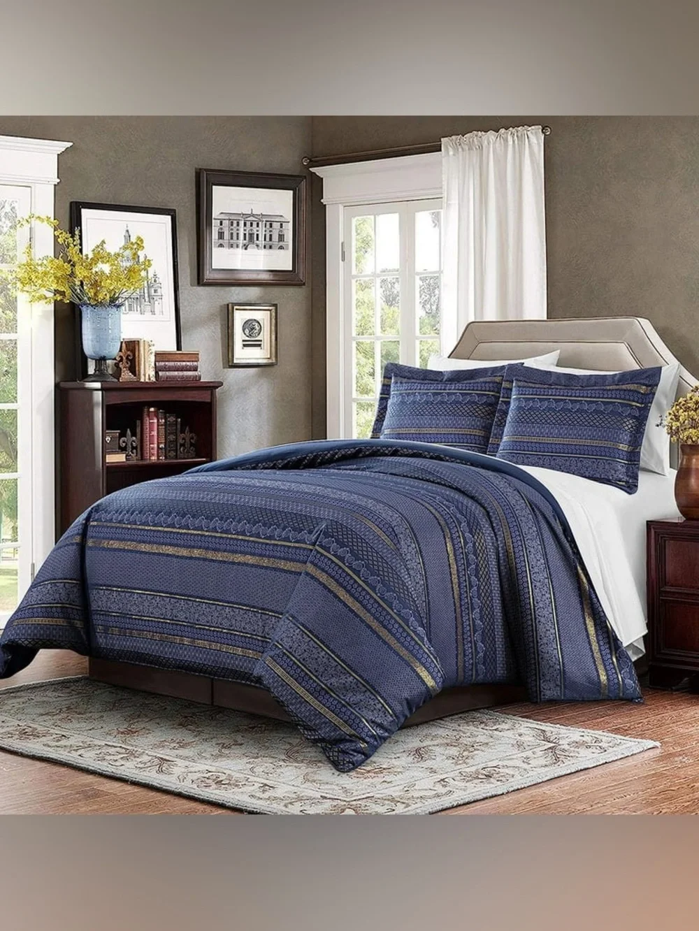 Blue Patterned Comforter Set - Home Bedding